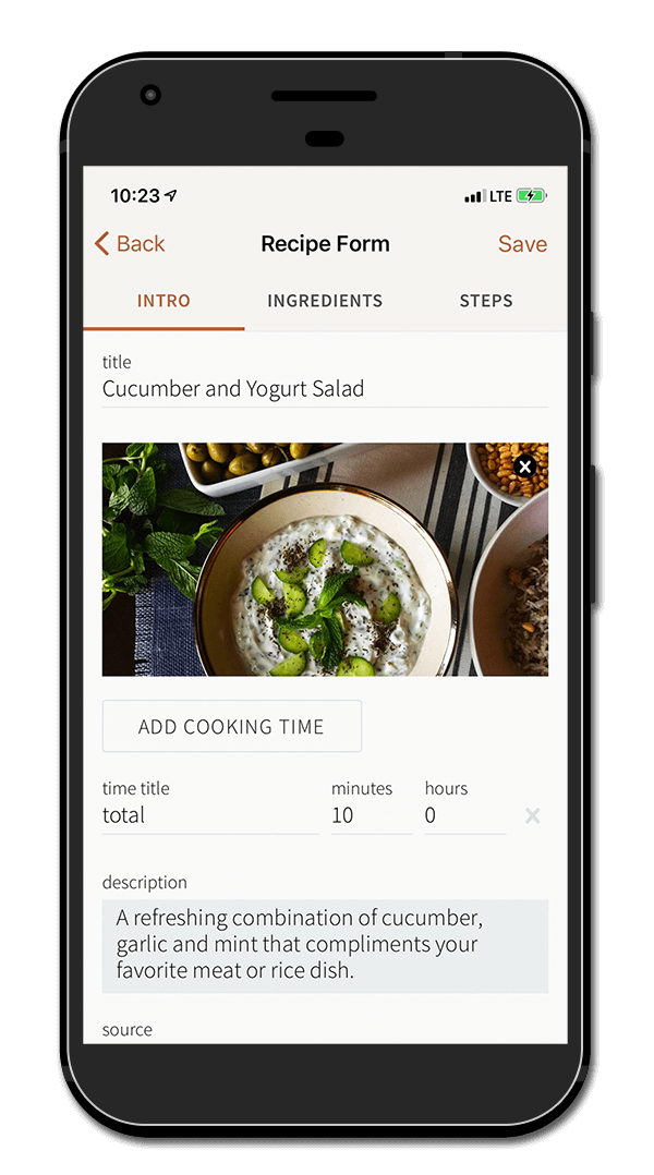 edit recipe on app